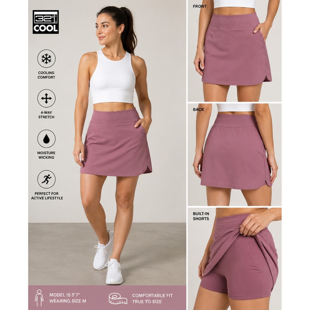 32 Degrees Cool Womens Size M Rose Mauve Active Skort Ribbed Waist Pockets